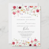 Einfache mehrfarbige Wildblume Spanische Hochzeit Einladung (Vorderseite)