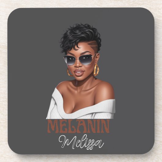 Einfache Melanin modische Frau schwarze Geschichte Getränkeuntersetzer (Vorderseite)