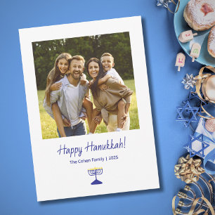 Einfache Menorah Familie Foto Modernes Hanukkah Feiertagskarte