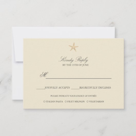 Einfache Menüoption Elegant Chic Gold Foil Starfis RSVP Karte (Vorderseite)