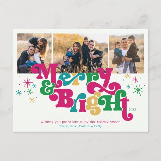 Einfache Merlin & Bright Foto Holiday Postkarte (Vorderseite)