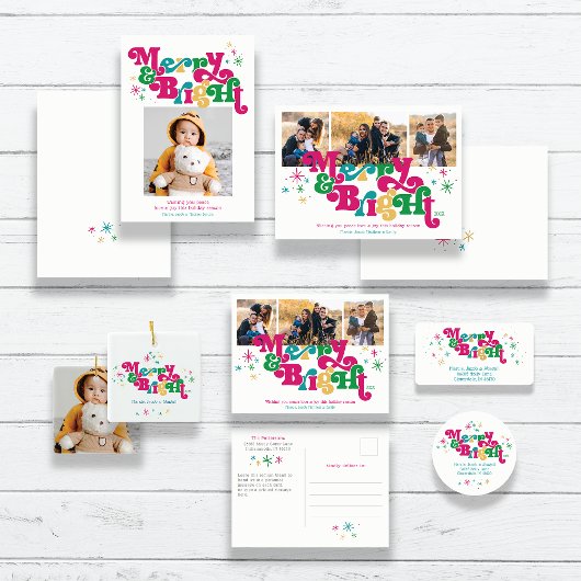 Einfache Merlin & Bright Foto Holiday Postkarte