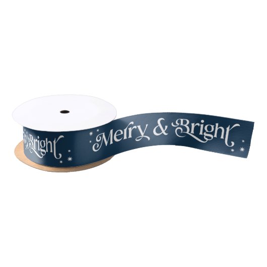 Einfache Merry & Bright Blue Weihnachten Satinband (Spule)