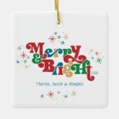 Einfache Merry & Bright Foto Keramik Ornament (Vorderseite)