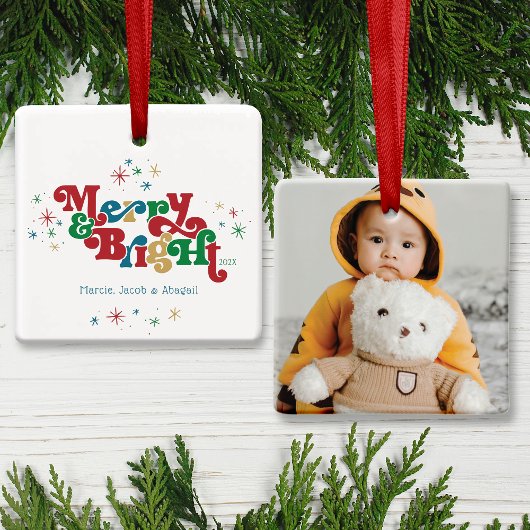 Einfache Merry & Bright Foto Keramik Ornament