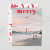 Einfache Merry Red Overlay Ein Foto Weihnachten (Vorne/Hinten)