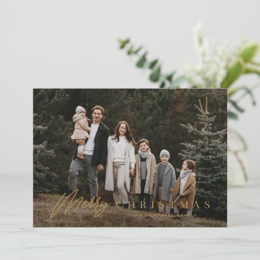 Einfache Merry Script 3 Foto Weihnachten (Stehend Vorderseite)