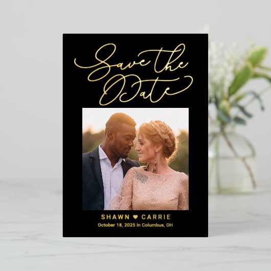 Einfache Message REAL FOLIE Save the Date Card Folieneinladung (Stehend vorne)