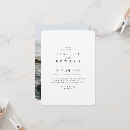 Einfache metalische Hochzeit von Silber und Schwar Einladung (Vorderseite/Rückseite Beispiel)