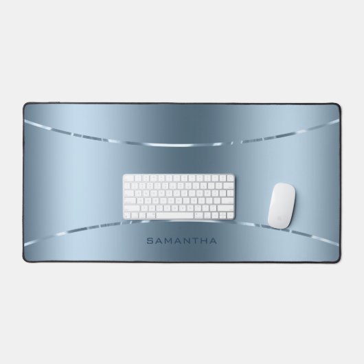 Einfache Metallic Blue Texture Shiny Stripes Schreibtischunterlage (Tastatur & Maus)