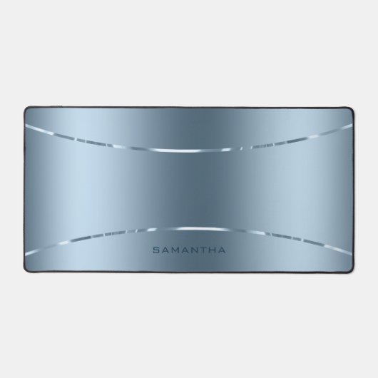 Einfache Metallic Blue Texture Shiny Stripes Schreibtischunterlage (Vorderseite)