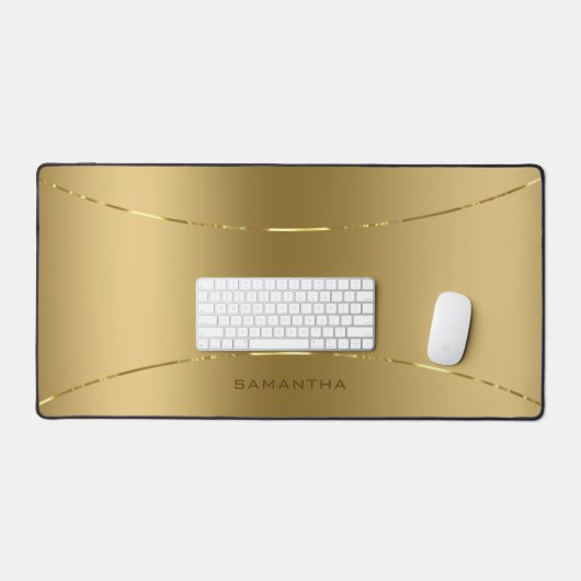 Einfache Metallic Gold Textur Shiny Strip Monogram Schreibtischunterlage (Tastatur & Maus)