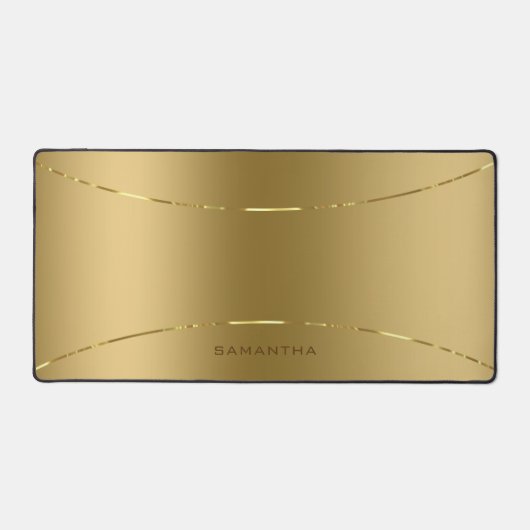 Einfache Metallic Gold Textur Shiny Strip Monogram Schreibtischunterlage (Vorderseite)