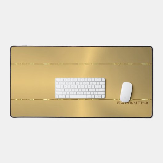 Einfache Metallic Gold Textur Shiny Stripes Schreibtischunterlage (Tastatur & Maus)