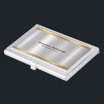 Einfache, metallisch silberne Goldakzente Visitenkarten Dose<br><div class="desc">Minimalistische,  elegante und schlichte metallische Silber-Textur mit goldenen Streifen Akzent anpassbare moderne Visitenkarten Hinterhalter.</div>