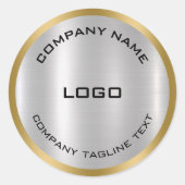 Einfache Metallsilber-Textur Tin Gold-Grenze Runder Aufkleber (Vorderseite)