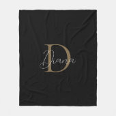 Einfache Midnight Black Mossy Gold Script Monogram Fleecedecke (Vorderseite)