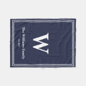 Einfache Midnight Blue White Monogram & Name Fleecedecke (Vorderseite (Horizontal))