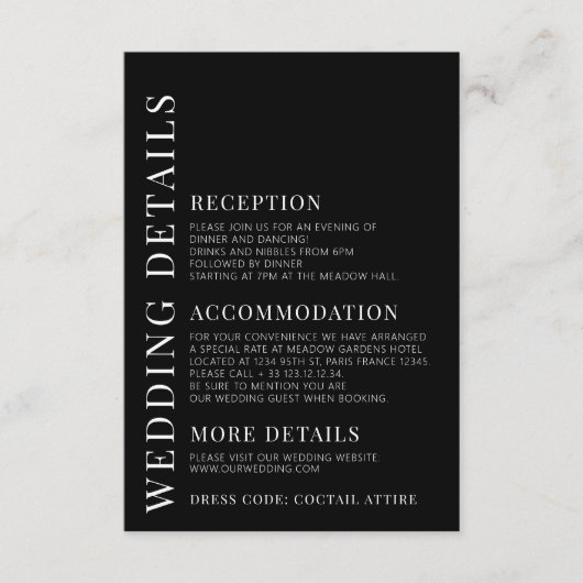 Einfache, milalistisch-schwarze Blütenhochzeit Begleitkarte (Vorderseite)