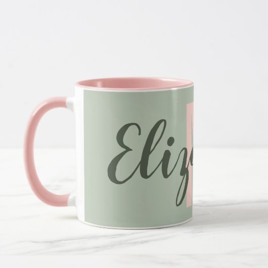 Einfache Militär-Light Green Blush Pink Monogramm Tasse (Links)