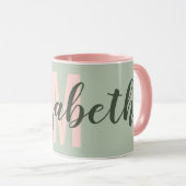 Einfache Militär-Light Green Blush Pink Monogramm Tasse (VorderseiteRechts)