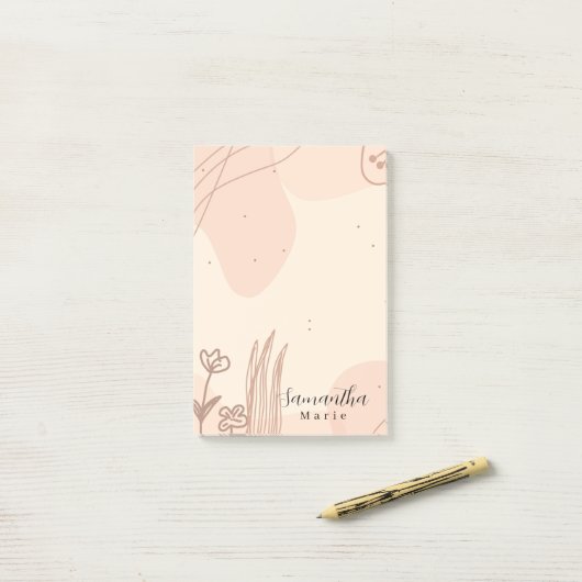 Einfache Minimal Abstrakt Boho Pink Floral Post-it Klebezettel (Auf Schreibtisch)