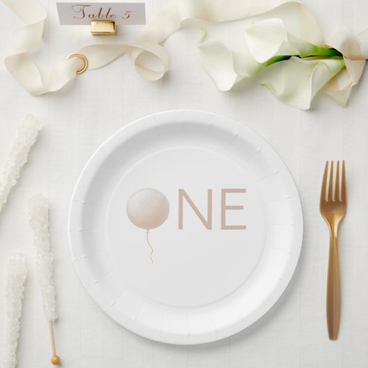 Einfache Minimal Ballon 1. Geburtstagsfeier Pappteller (Hochzeit)