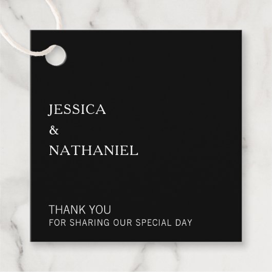 Einfache Minimal Black Modern Wedding Geschenkanhänger (Vorderseite)