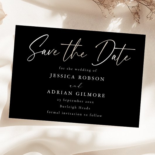 Einfache Minimal Black Modern Wedding Save The Date