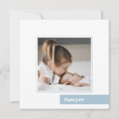 Einfache Minimal Blue Baby Foto Geburtsankündigung Einladung (Vorderseite)