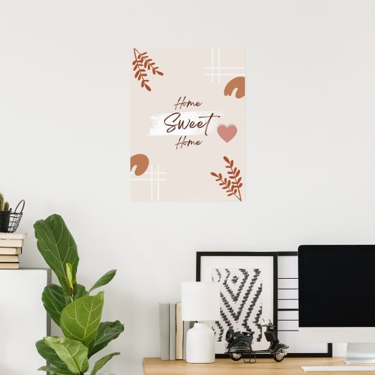 Einfache Minimal Boho Kunstleaf Herz Zuhause Sweet Poster (Heimbüro)