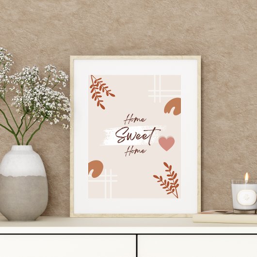 Einfache Minimal Boho Kunstleaf Herz Zuhause Sweet Poster