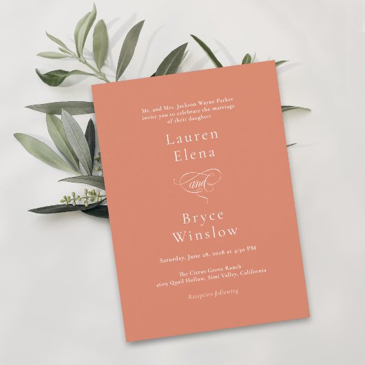 Einfache Minimal Bold Orange Citrus Grove Wedding Einladung