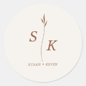 Einfache Minimal Chic Elegance Leaf Monogram Weddi Runder Aufkleber (Vorderseite)