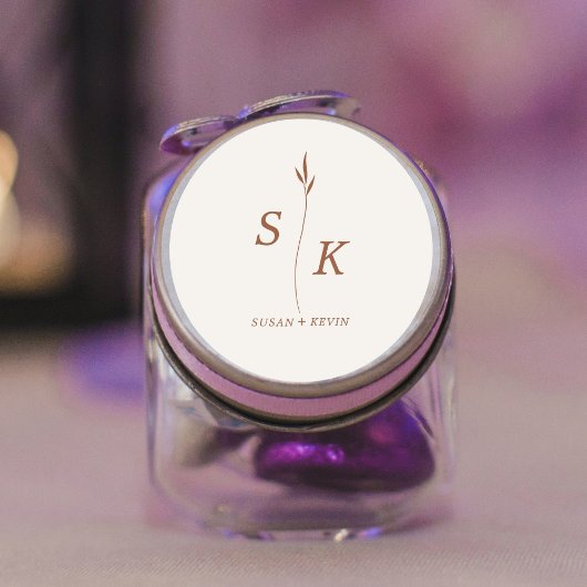 Einfache Minimal Chic Elegance Leaf Monogram Weddi Runder Aufkleber