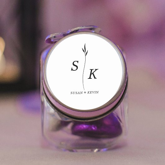 Einfache Minimal Chic Elegance Leaf Monogram Weddi Runder Aufkleber