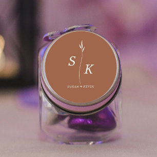 Einfache Minimal Chic Elegance Leaf Monogram Weddi Runder Aufkleber