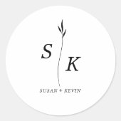 Einfache Minimal Chic Elegance Leaf Monogram Weddi Runder Aufkleber (Vorderseite)