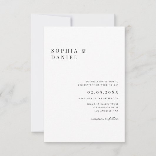 Einfache Minimal Classic Schwarz-weiß Budget Hochz Einladung (Vorderseite)