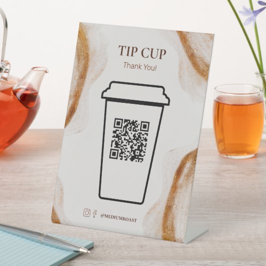 Einfache Minimal Coffee Shop Digital Tip QR Code Sockelschild (In Situ)