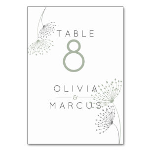 Einfache Minimal Doodle-Blume zeigen Grün und Grau Tischnummer