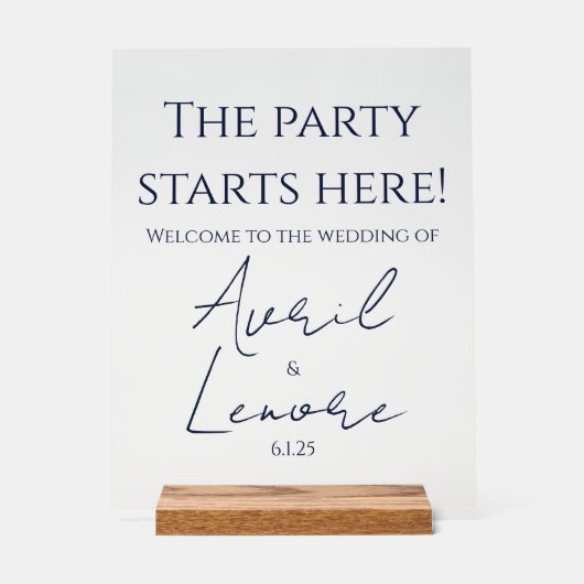 Einfache Minimal Dunkelblauer Text Hochzeit Acrylschild (Vorderseite)