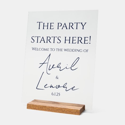 Einfache Minimal Dunkelblauer Text Hochzeit Acrylschild (Winkel)