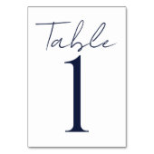 Einfache Minimal Dunkelblauer Text Hochzeit Tischnummer (Rückseite)