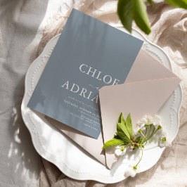 Einfache Minimal Dusty Blue Hochzeit Einladung