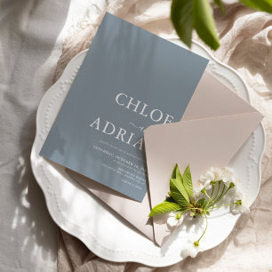Einfache Minimal Dusty Blue Hochzeit Einladung