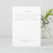 Einfache Minimal Dusty Blue Modern Save the Date (Stehend Vorderseite)