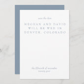 Einfache Minimal Dusty Blue Modern Save the Date (Vorne/Hinten)