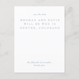 Einfache Minimal Dusty Blue Modern Save the Date Ankündigungspostkarte