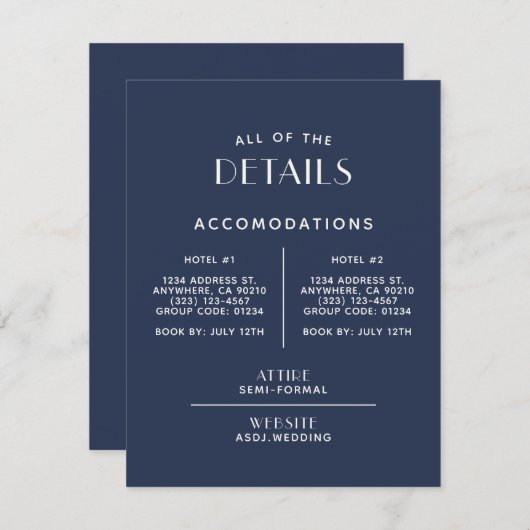 Einfache Minimal-Ecru-Hochzeitsdetails für die Mar Begleitkarte (Vorne/Hinten)